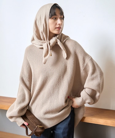 【ストールセット】ポケット付片畦ニットプルオーバー