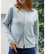 【Le Melange/ル・メランジュ】ベロアボーダーカーディガン/ベロア/カー