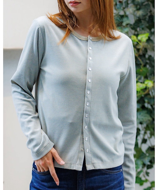 【Le Melange/ル・メランジュ】ベロアボーダーカーディガン/ベロア/カー