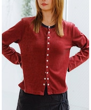 【Le Melange/ル・メランジュ】ベロアボーダーカーディガン/ベロア/カー