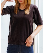 【Le Melange/ル・メランジュ】ベロアボーダーTシャツ/#8541007