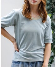 【Le Melange/ル・メランジュ】ベロアボーダーTシャツ/#8541007