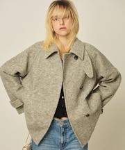 【2サイズ展開】ウール混ショート丈スライバーコート