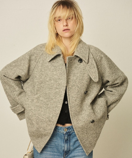 【2サイズ展開】ウール混ショート丈スライバーコート