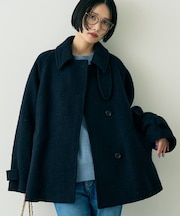 【2サイズ展開】ウール混ショート丈スライバーコート