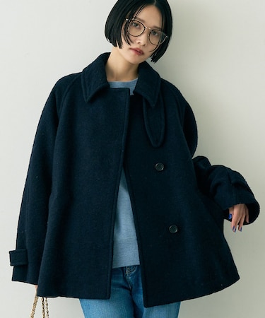 【2サイズ展開】ウール混ショート丈スライバーコート