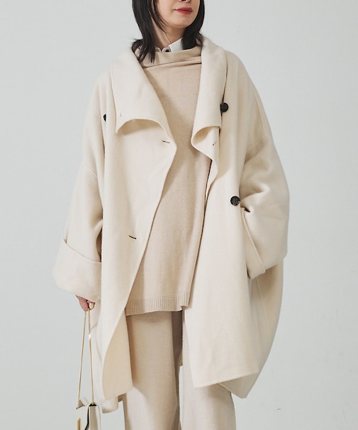 【2サイズ展開】ウール混変形リバーコート