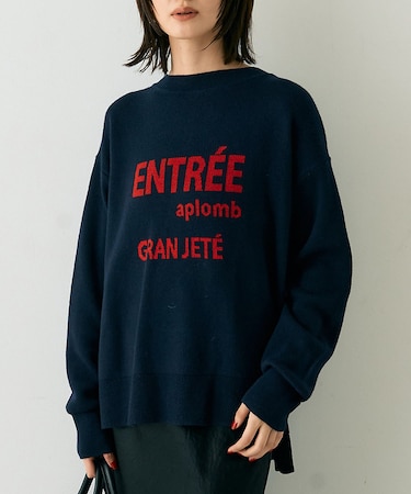 ウール混ジャガードロゴニットプルオーバー