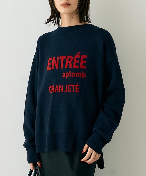 ウール混ジャガードロゴニットプルオーバー