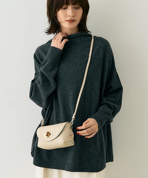 ボトルネックポンチョライクニットプルオーバー