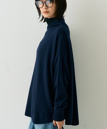 ボトルネックポンチョライクニットプルオーバー