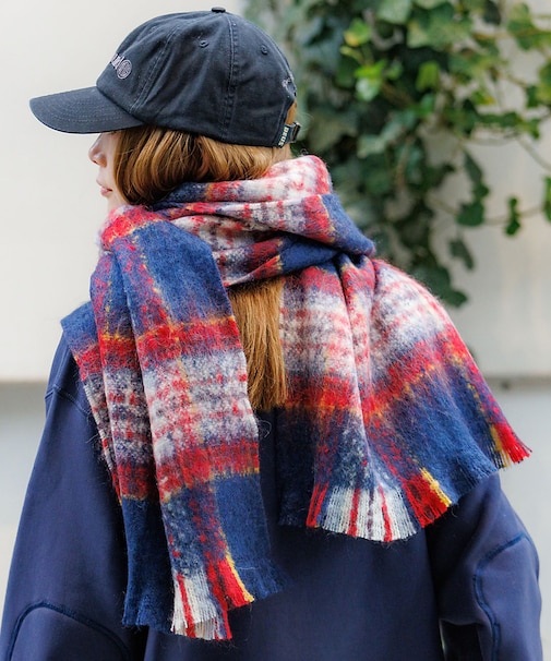 【Pierre Quioc / ピエールキオック】モヘア混チェックストール /