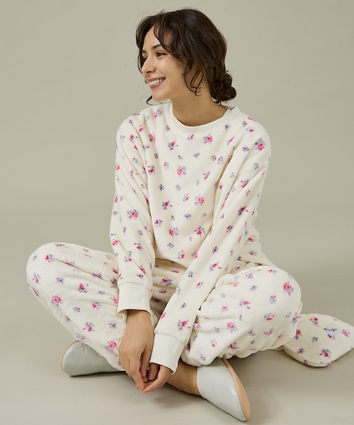 【JEMORGAN / ジェーイーモーガン】フリース花柄長袖&パンツ&巾着3点セ