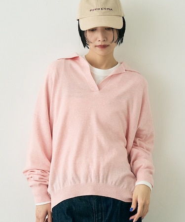 カシミヤ混ウール襟付きスキッパーニット