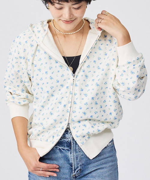 JEMORGAN/ジェーイーモーガン】ガーゼ裏毛花柄フルジップパーカー/JF6