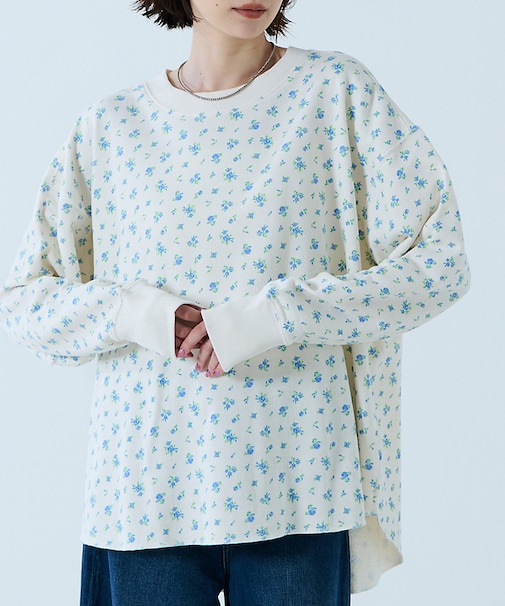 【JEMORGAN / ジェーイーモーガン】ガーゼ裏毛 花柄クルースウェット/J