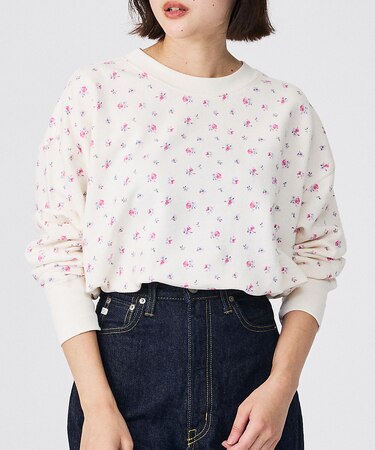 【JEMORGAN / ジェーイーモーガン】ガーゼ裏毛 花柄クルースウェット/J