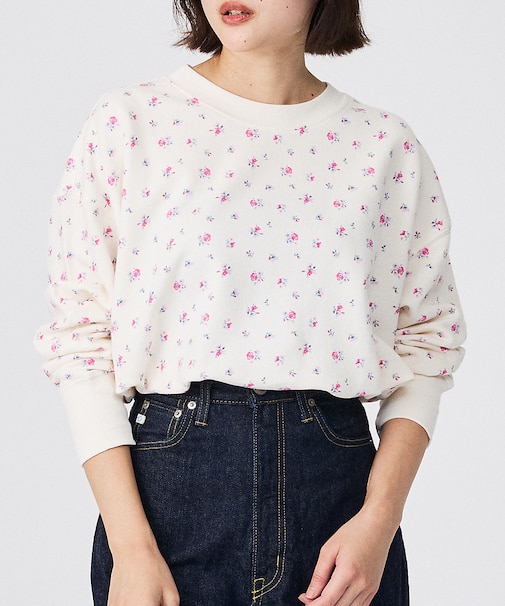 【JEMORGAN / ジェーイーモーガン】ガーゼ裏毛 花柄クルースウェット/J