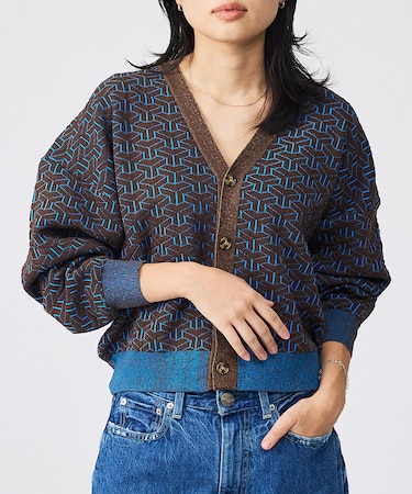 【Le Melange/ル・メランジュ】ジャガードVネックカーディガン / 幾何