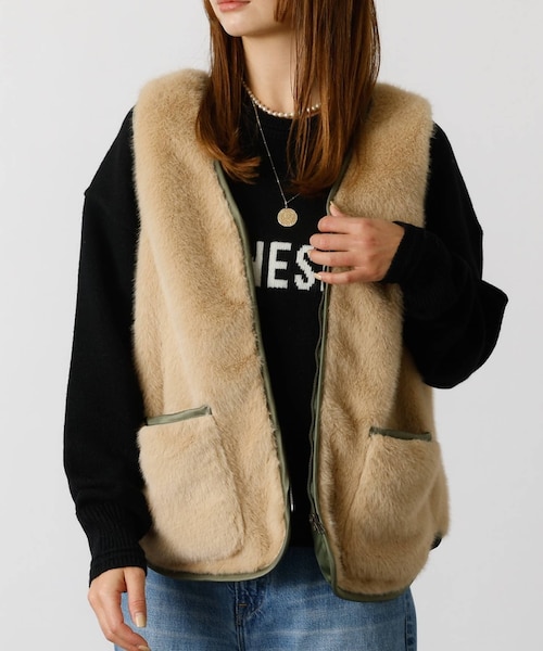 LeMelange新品✨エコファーベスト［8553701］ Le Melange/ル・メランジュ】エコファーベスト/#8553701/ベス