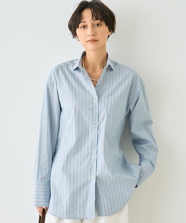 ストライプメンズライクコットンシャツ