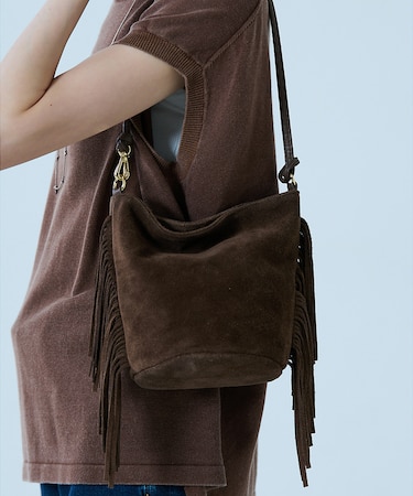 【AULENTTI/オウレンティ】スエードフリンジショルダーバッグ / 本革/バ
