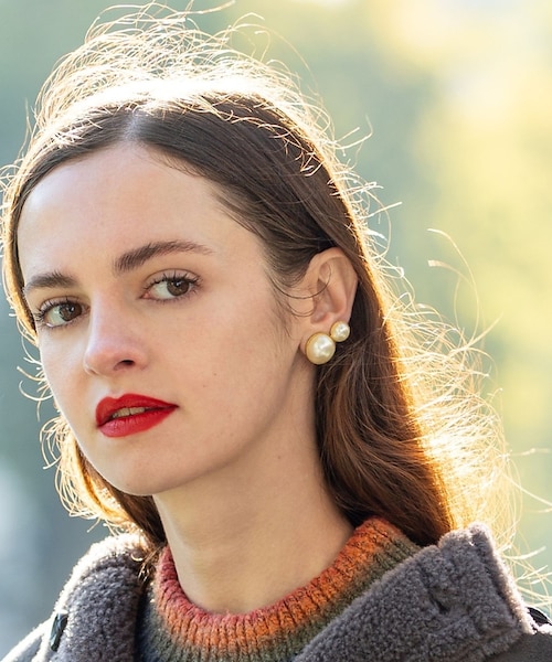 Caline Paris/カリーヌパリ 】2連パールイヤリング/両耳｜ルージュ