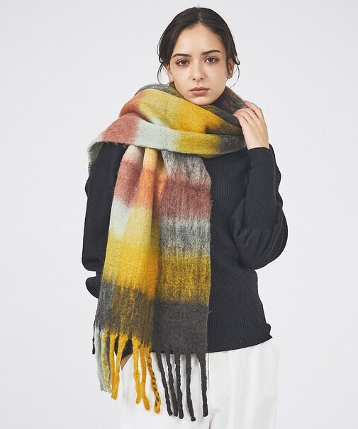 チェックマフラー/40x180/マフラー大判/ロング/お出かけ