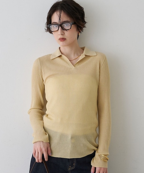 防縮Wシアーポロリブニット