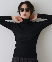 防縮Wシアータートルリブニット