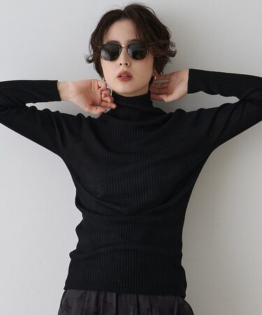 防縮Wシアータートルリブニット