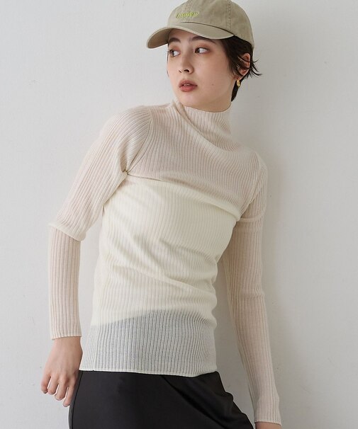 防縮Wシアータートルリブニット