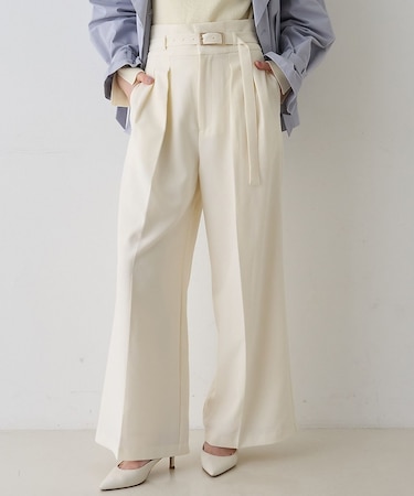 【新色登場】【一部店舗限定】【3サイズ展開】ベルト付きハイウエストタックパンツ