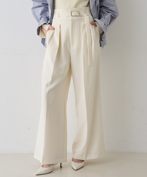 【新色登場】【一部店舗限定】【3サイズ展開】ベルト付きハイウエストタックパンツ