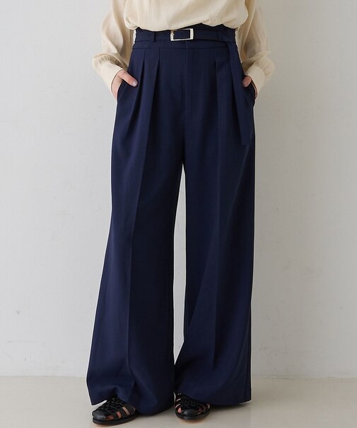 【新色登場】【一部店舗限定】【3サイズ展開】ベルト付きハイウエストタックパンツ