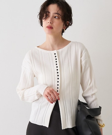 ストライプ組織2WAYニット/カーディガン