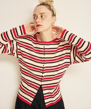 ストライプ組織2WAYニット/カーディガン