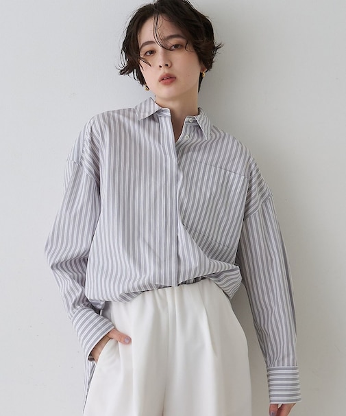 コットンマルチストライプビッグシャツ