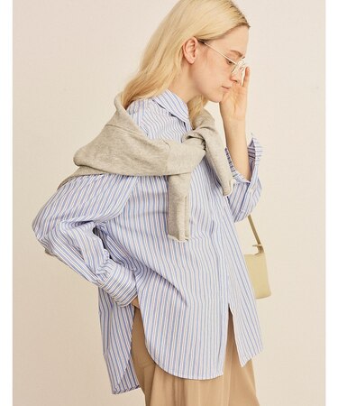 コットンマルチストライプビッグシャツ