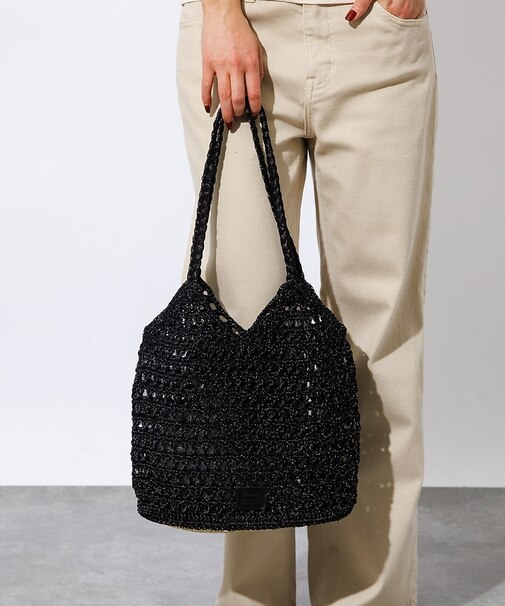 【Swaraj /スワラージ】手編みのメタリックマクラメ・ショルダーバッグ/キラ