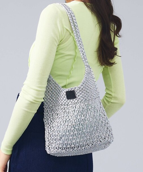 【Swaraj /スワラージ】手編みのメタリックマクラメ・ショルダーバッグ（裏地