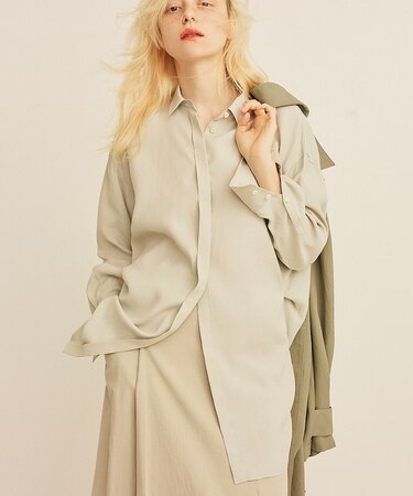 ウエストタックドレープロングシャツ