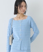 【セットアップ対応】スクエアネックボーダー柄ニットカーディガン/プルオーバー