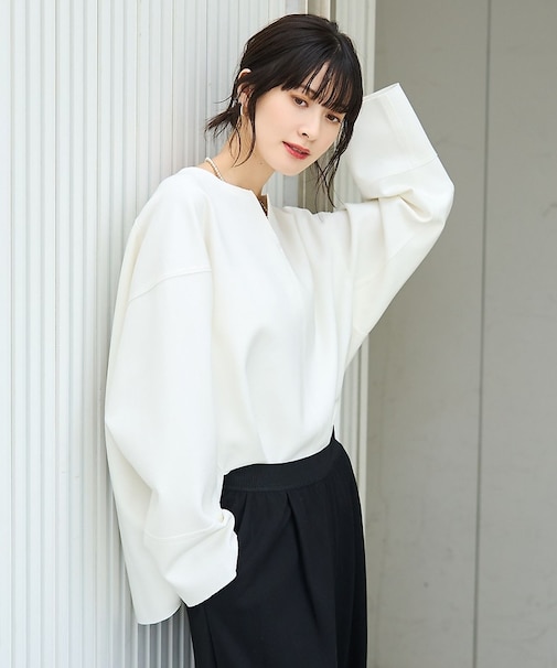 ダブルフェイスプルオーバーブラウス