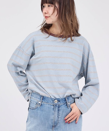 【Le Melange/ル・メランジュ】マルチボーダーTee/8分袖/クルーネッ