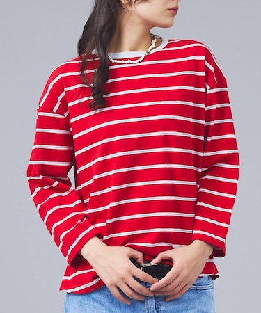 【Le Melange/ル・メランジュ】マルチボーダーTee/8分袖/クルーネッ