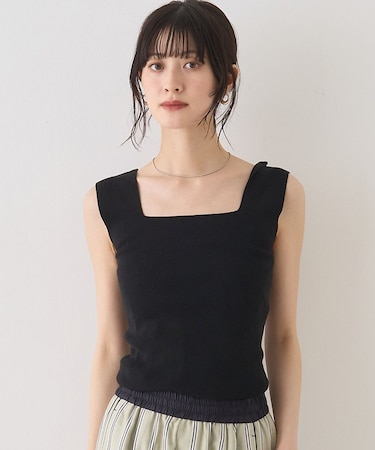 テンセルコットン総針スクエアネックニットタンク