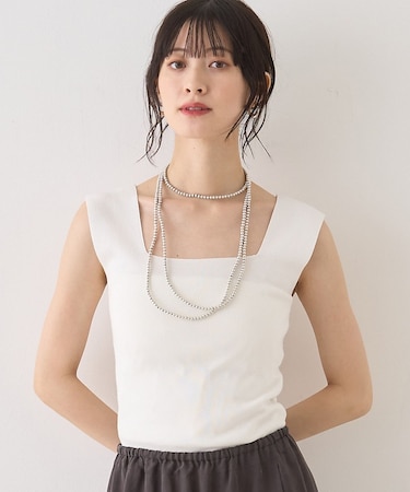 テンセルコットン総針スクエアネックニットタンク