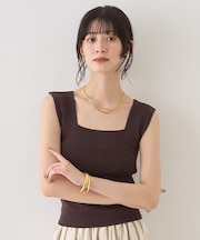 テンセルコットン総針スクエアネックニットタンク