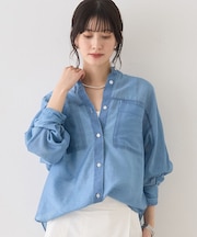 シアーデニムスタンドネックシャツ/バンドカラーシャツ